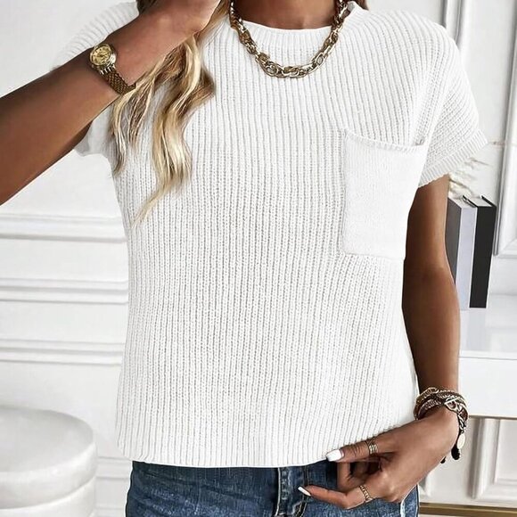 Summer Fall Short Sleeve Sweater for Women 2025 Casual Sweater Vest Cotton Knit - Picture 3 of 6